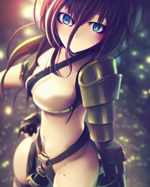 Prompt: full body image of anime girl in mechanic armor in night tokyo by makoto sinkai, perfect face and body, fine details and face