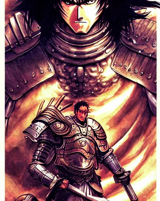 Prompt: illustration of a strong warrior man, knight || VERY VERY ANIME!!!, fine-face, realistic shaded perfect face, fine details. Anime. realistic shaded lighting poster by katsuhiro otomo, ghost-in-the-shell, ayami kojima