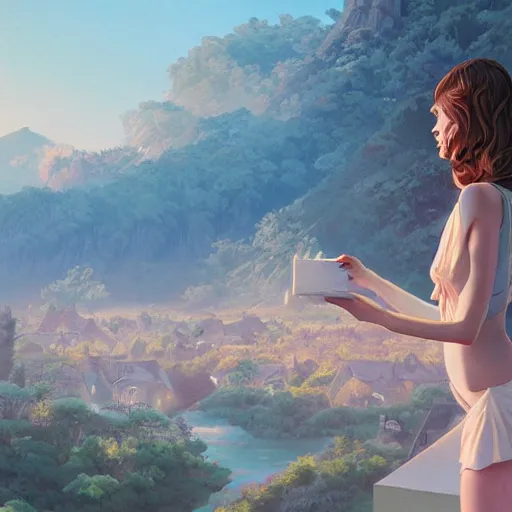 Image similar to a beautiful scenic painting by artgerm and wlop and wes anderson and spike jonze