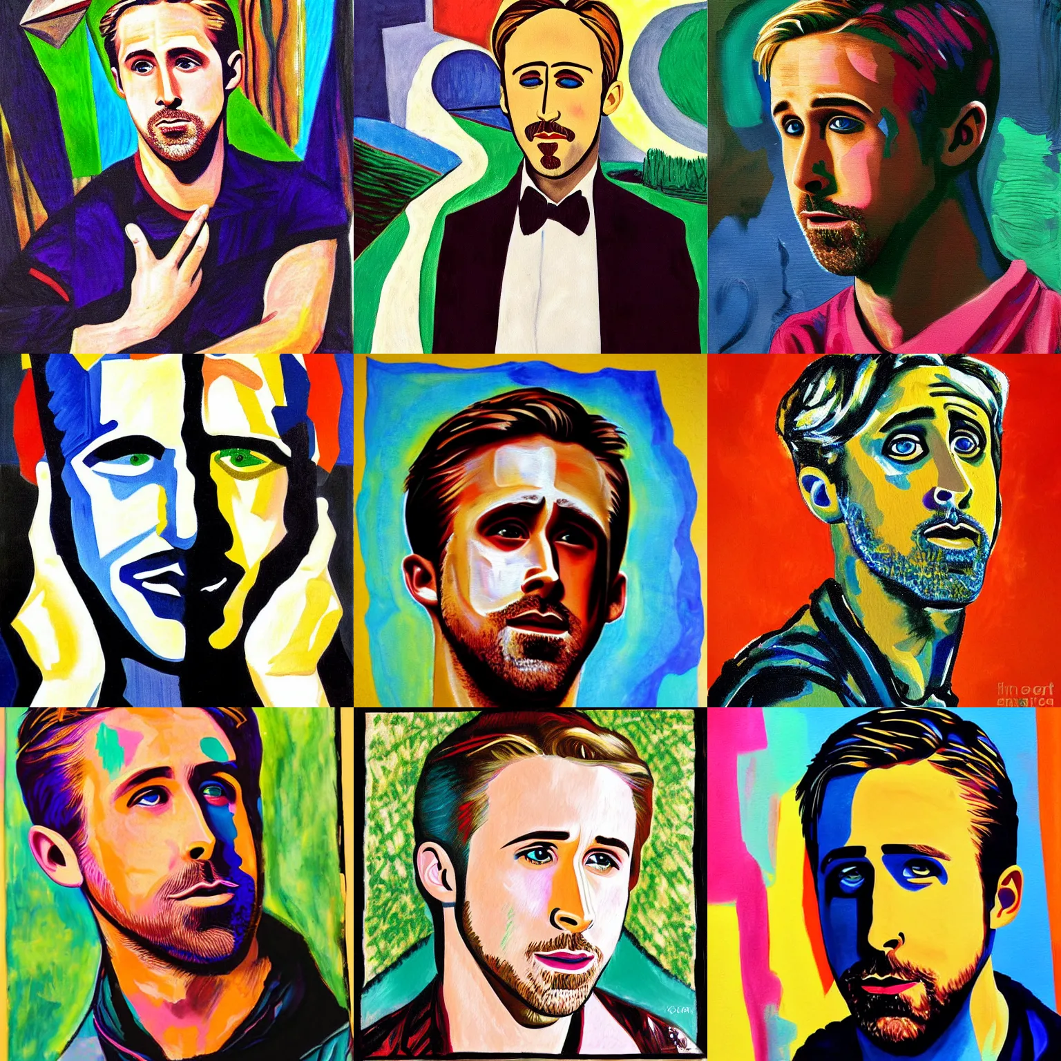 Prompt: Ryan Gosling painted by late picasso