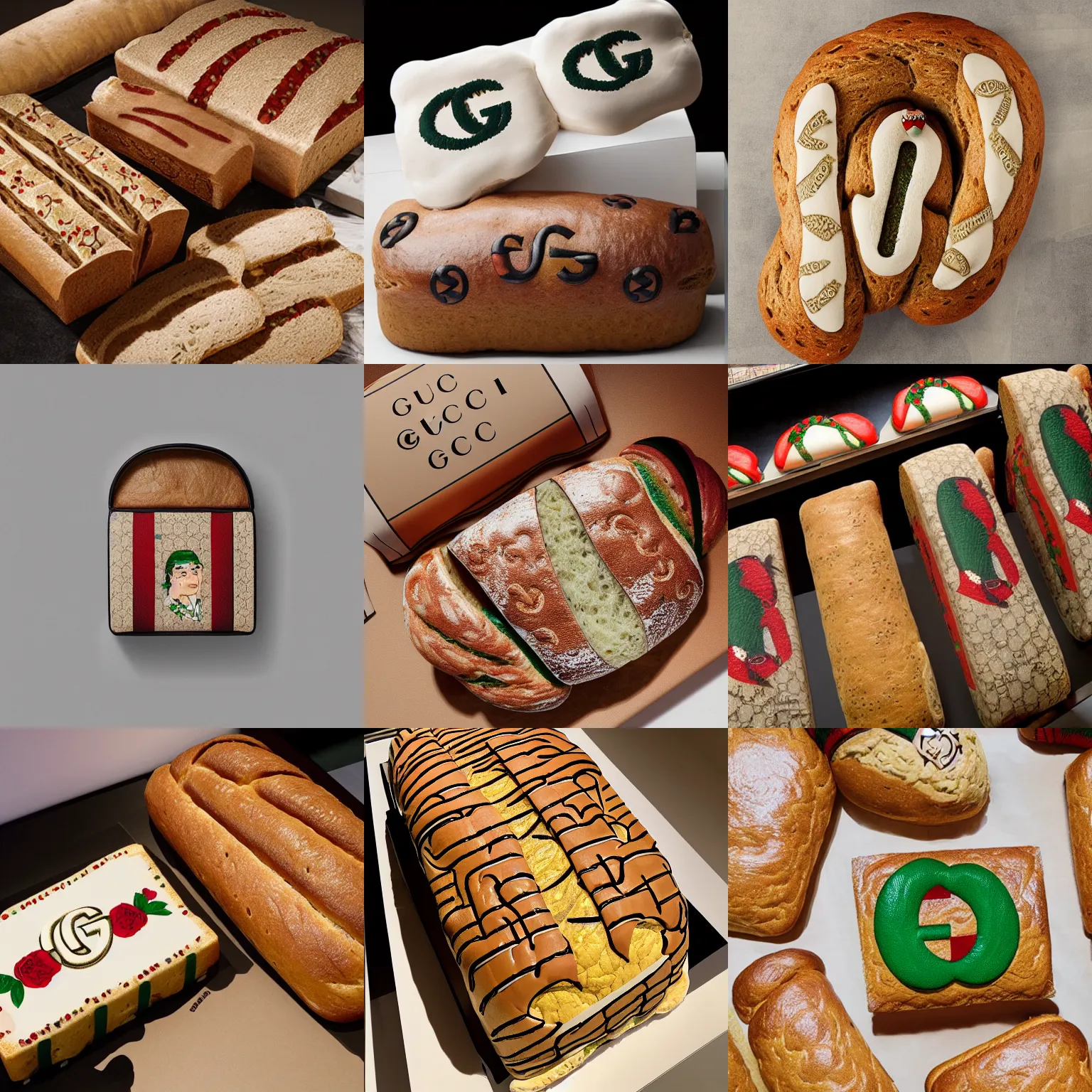 Prompt: gucci bread designed by gucci designer