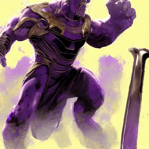 Prompt: thanos training with his sword by craig mullins