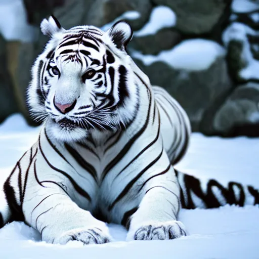 Prompt: white tiger in the snow