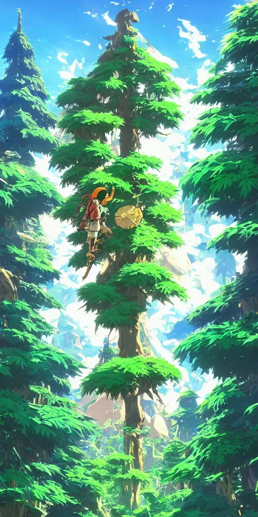 Prompt: epic cannabis tree forest, link and zelda high af smoking blunt, vivid tones, wide angle, by miyazaki, nausicaa, studio ghibli, breath of the wild