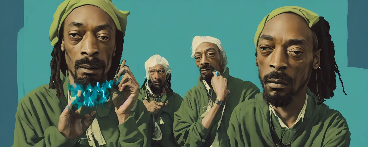 Prompt: duotone olive illustration 3 / 4 portrait of 3 people smoking joints snoop dogg and gandalf from lord of the rings and elon musk composition accidental renaissance golden ratio. by sachin teng and sergey kolesov and ruan jia and heng z. graffiti art, scifi, fantasy, hyper detailed. octane render. concept art. trending on artstation