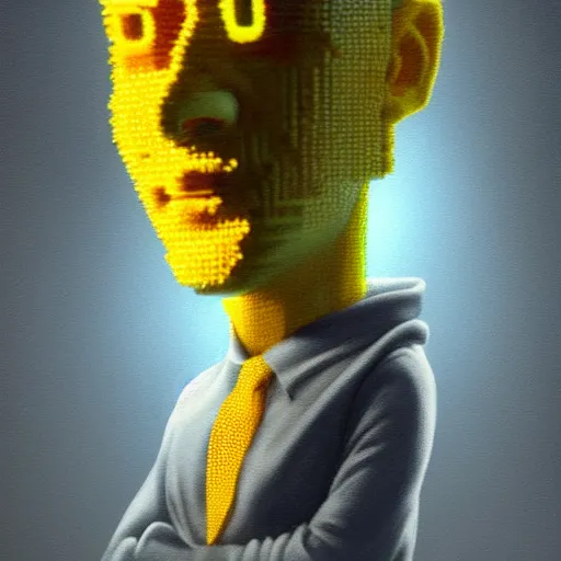 Image similar to Programmer made of corn staring at a computer monitor, face illuminated, hyperrealistic, artstation, 8k, concept art, very detailed, hd, digital painting, shadows, dimly lit, dramatic lighting