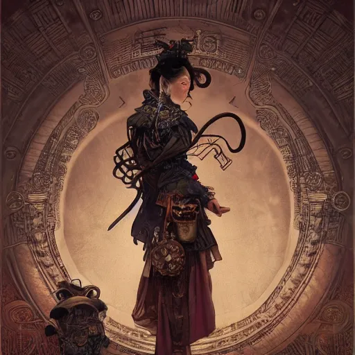 Image similar to steampunk rugged Chinese lady, surreal, dramatic lighting, face, detailed, intricate, elegant, highly detailed, digital painting, concept art, smooth, sharp focus, illustration, art by Sam Spratt, Dan Mumford, Artem Demura and Alphonse Mucha