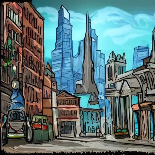 Creative Illustration and Innovative Art: Future City. Realistic Fantastic  Cartoon Style Artwork Scene, Wallpaper, Story Background, Card Design