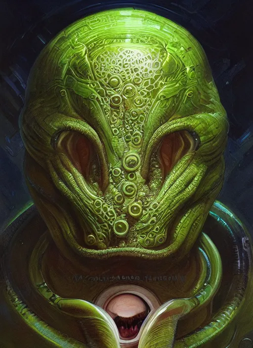 Image similar to elon musk as mollusk, slime, drool, portrait, intricate, elegant, highly detailed, digital painting, artstation, concept art, wallpaper, smooth, sharp focus, illustration, art by h. r. giger and artgerm and greg rutkowski and alphonse mucha