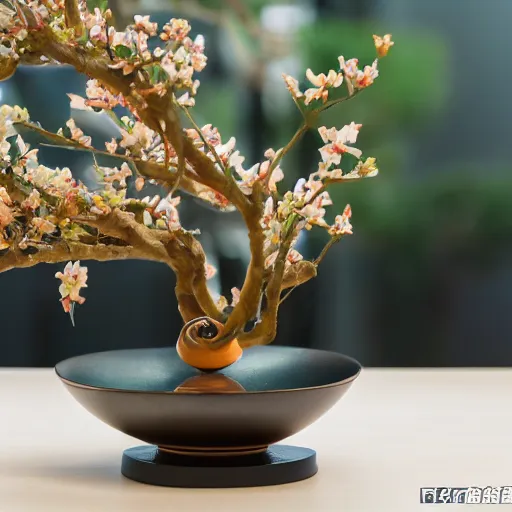 Image similar to a photo of 8k Ikebana, ikenobo, ohararyu, sougetsu, wide angle, full body, sony a7r3, ultra detail, photorealistic, in simple background