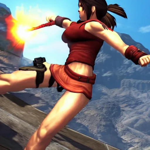 Prompt: lara croft as street fighter iv character, gameplay screenshot