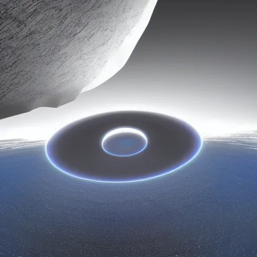 Image similar to a concept of the inside of an o'Neill cylinder, Ringworld, wide angle, looking up, planet surface, ring