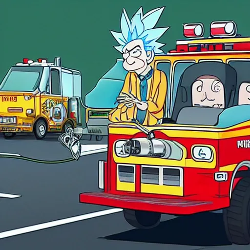 Image similar to Rick Sanchez driving a fire engine