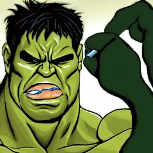 Prompt: Hulk smoking big joint,