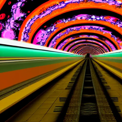 Prompt: subway on the platform, enter the void movie style, extremely realistic, psychedelic