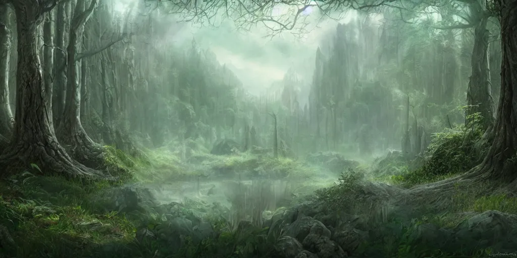 Prompt: beautiful matte painting of a fantasy forest