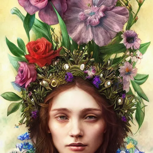 Prompt: flower queen, by annie swynnerton and tino rodriguez and charlie bowater, dramatic lighting, floral tattoos, rich colors, smooth sharp focus, extremely detailed, adolf wolfli