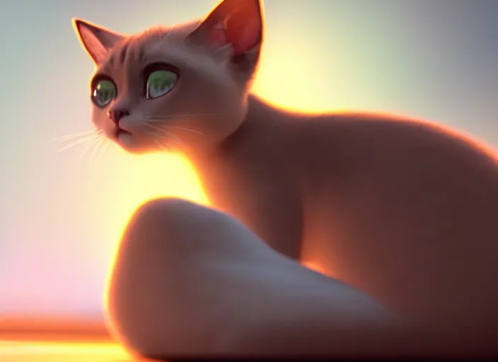 Image similar to a wholesome animation key shot of a siamese cat sleeping, close up, studio ghibli, pixar and disney animation, sharp, rendered in unreal engine 5, clear sky, anime key art by greg rutkowski, bloom, dramatic lighting