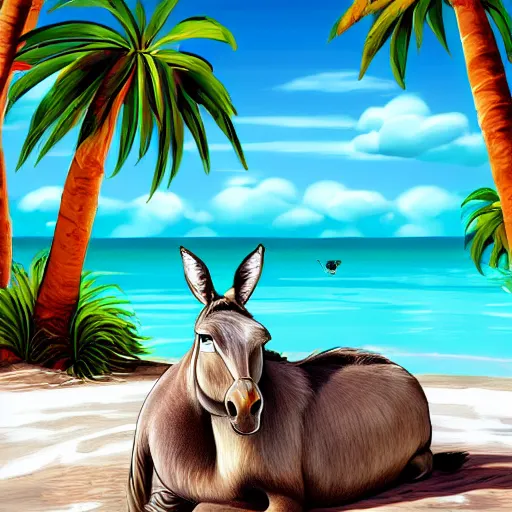 Image similar to donkey on a sunbed, tropical vacation, digital art