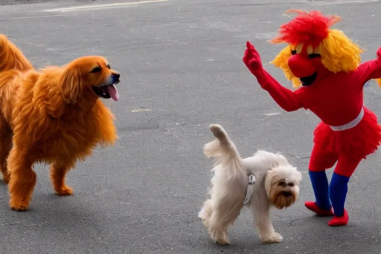 Image similar to dog dancing with ronald mcdonald