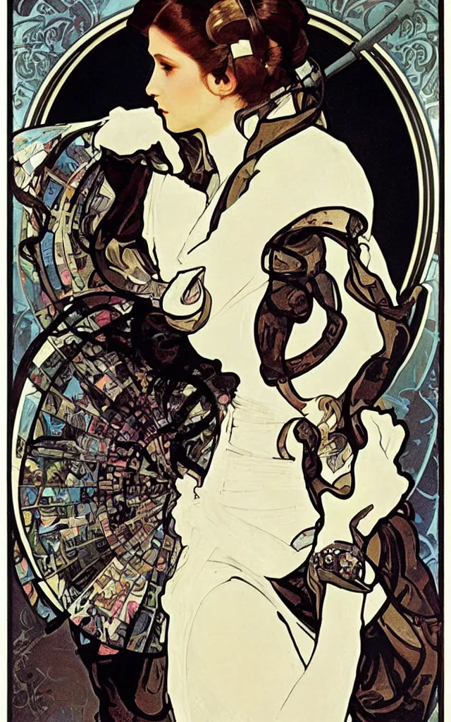 Prompt: Princess Leia by Alphonse Mucha