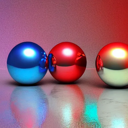 Prompt: chrome spheres on a red cube, thermal imaging