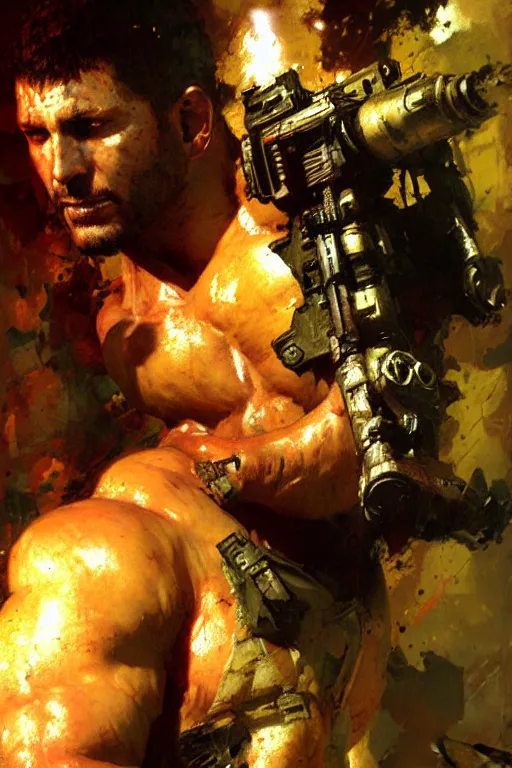 Prompt: chris redfield, painting by gaston bussiere, craig mullins, greg rutkowski, yoji shinkawa