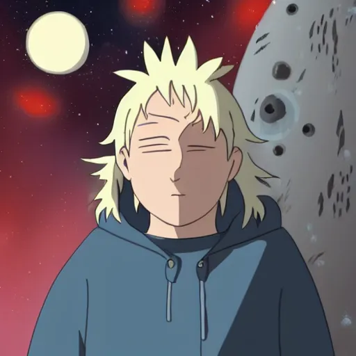 Image similar to Spirited away dark blonde guy with blue eyes in space