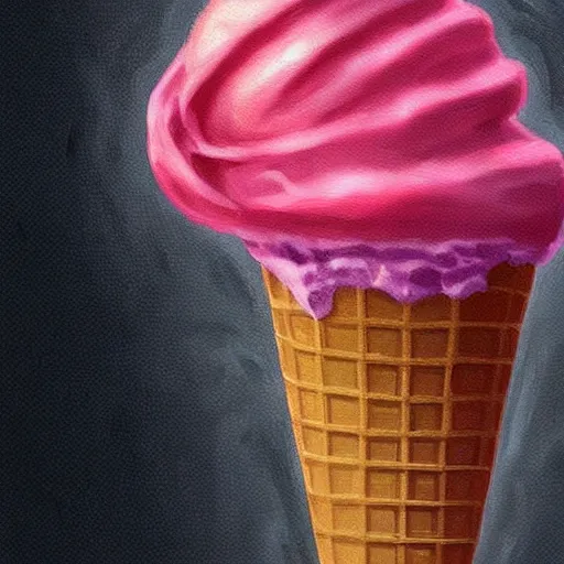 Prompt: realistic trending on artstation digital painting of a depressed pink ice cream cone 😭
