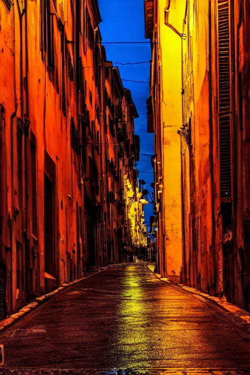 Image similar to neon streets of rome, 4 k, award winning photo
