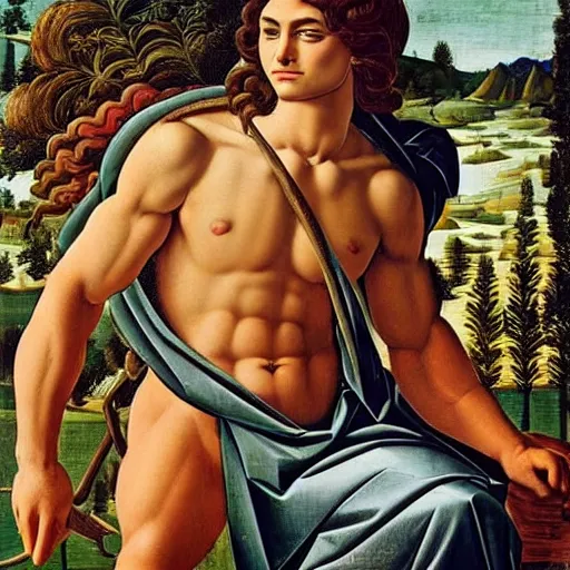 Image similar to Zach efron as a Greek god, full body, Sandro Botticelli,