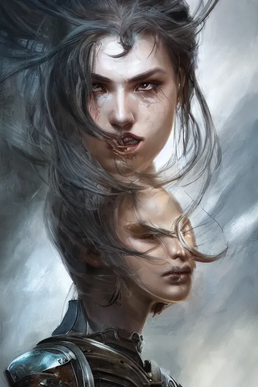 Prompt: a photorealistic painting of an attractive young female, partially clothed in battle armor, olive skin, long dark hair, beautiful bone structure, symmetrical facial features, intricate, elegant, digital painting, concept art, illustration, sharp focus, from Metal Gear, in the style of Ruan Jia and Mandy Jurgens and GregRutkowski and William-Adolphe Bouguerea