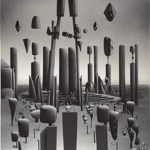 Image similar to Temple of the new gods. Yves Tanguy.