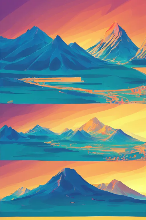 Image similar to sunrise mountain water vector illustration digital art by james gilleard trending on artstation