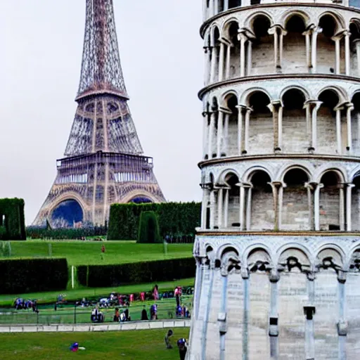 Image similar to The Leaning Tower of Pisa near the Eiffel Tower