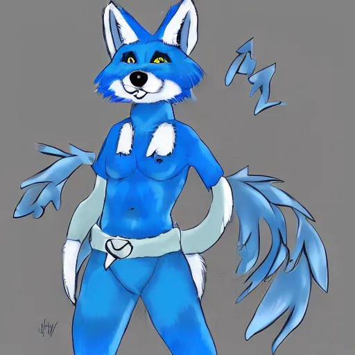 Prompt: an anthro furry fursona hybrid of a blue german shepherd and a blue fox, with blue fur and blue eyes, award winning digital art, trending on furaffinity, artstation, pixiv