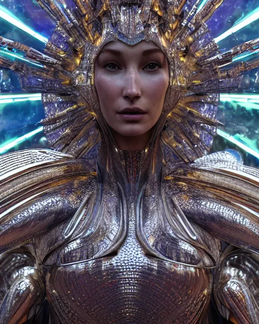 Prompt: a highly detailed metahuman 4 k close up render of an alien goddess bella hadid monument knight in iris van herpen dress schiaparelli in diamonds crystals swarovski and jewelry iridescent in style of alphonse mucha gustav klimt trending on artstation made in unreal engine 4