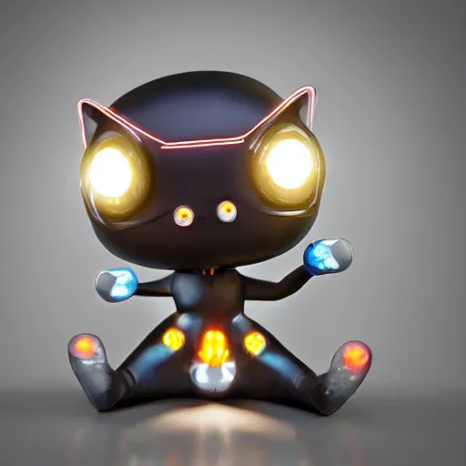 Prompt: a highly detailed vinyl figure with lighting bolts coming out of its eyes, square nose, electric eyes, sparking eyes, realistic lighting, realistic reflections, detailed background