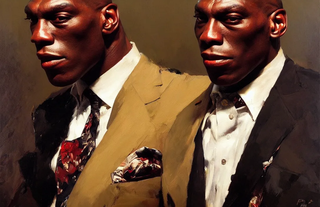 Image similar to portrait of frank bruno!!!!!!!!!!!!!!!!!!!!!!!!!!!, detailed face, detailed painting,, epic lighting, by ilya repin, phil hale and kent williams