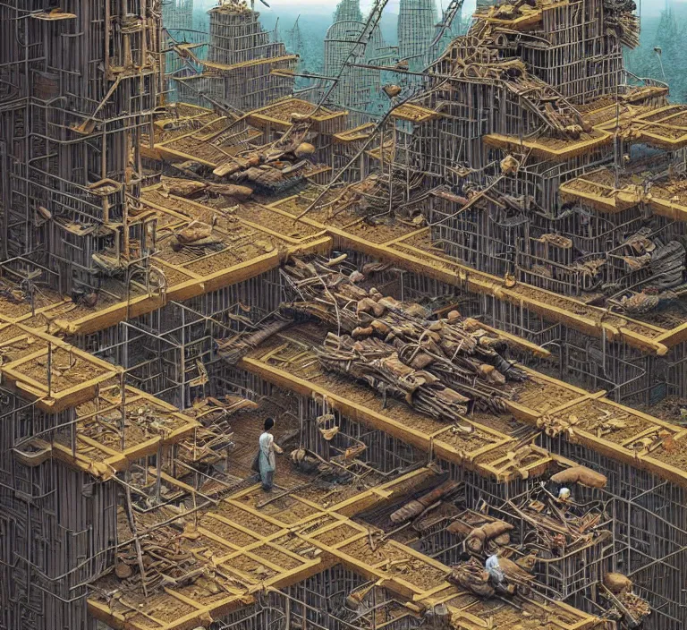 Prompt: hyperrealism photography hyperrealism concept art of highly detailed beavers builders that building highly detailed futuristic city with sticks by hasui kawase and scott listfield sci - fi style hyperrealism