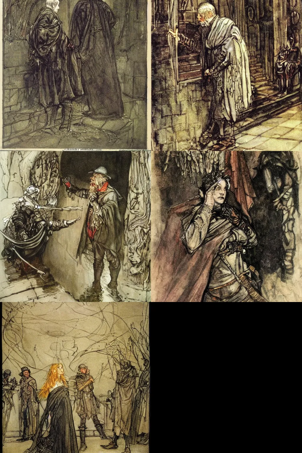 Prompt: Don't be ignorant of me for I am the first and the last. Painted by Alfred Rackham.