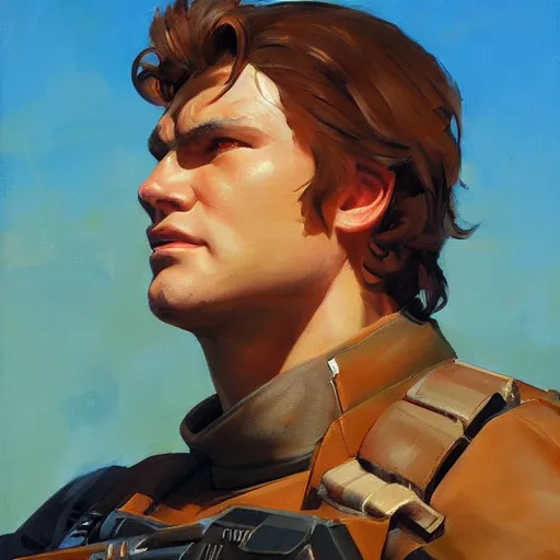 Image similar to greg manchess portrait painting of armored han solo as overwatch character, medium shot, asymmetrical, profile picture, organic painting, sunny day, matte painting, bold shapes, hard edges, street art, trending on artstation, by huang guangjian and gil elvgren and sachin teng