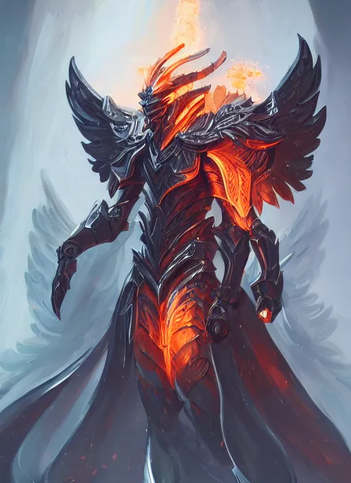 Image similar to a highly detailed illustration of sleek armored angel knight, dramatic imposing flaming aura pose, intricate, elegant, highly detailed, centered, digital painting, artstation, concept art, smooth, sharp focus, league of legends concept art, wlop.