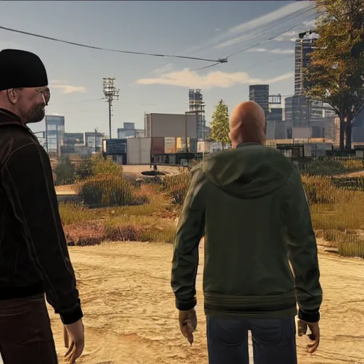 Prompt: screenshot of walter white and jesse pinkman as npcs in watch dogs 1 (2014)