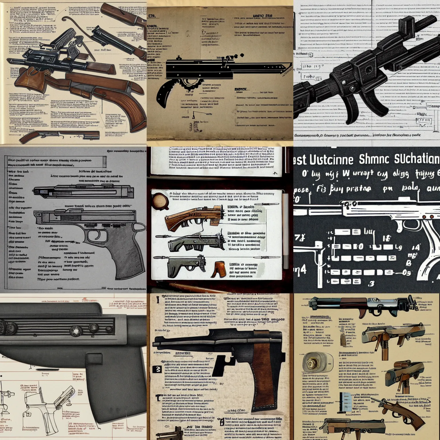 Prompt: illustrated recipe for philip luty's postmodern homemade submachine gun, found schematic in a notebook