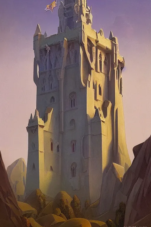 Image similar to painted tower of the queen, by Sylvain Sarrailh and Nicholas Roerich and jean delville and Tyler Edlin and William Dyce, dramatic cinematic lighting , beautiful garden, ornate carved architecture, smooth, sharp focus, extremely detailed