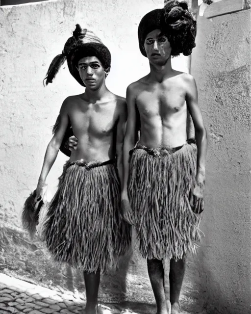 Image similar to Award winning reportage photo of Monegasque Natives with incredible hair wearing traditional garb by Garry Winogrand and Dian Arbus, 85mm ND 5, perfect lighting, gelatin silver process