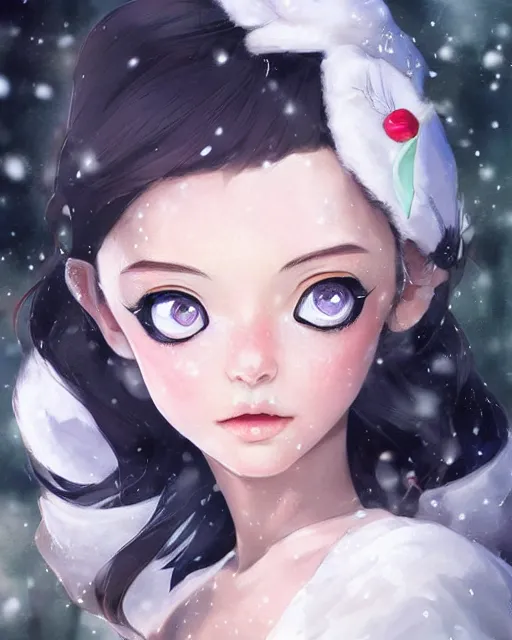 Image similar to portrait Anime snow white, girl cute-fine-face, pretty face, realistic shaded Perfect face, fine details. Anime. realistic shaded lighting by Ilya Kuvshinov Giuseppe Dangelico Pino and Michael Garmash and Rob Rey, IAMAG premiere, aaaa achievement collection, elegant freckles, fabulous