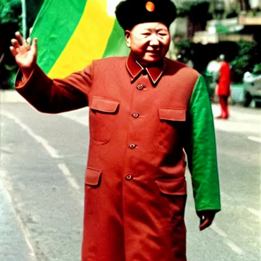 Image similar to mao zedong in a pride parade, photography, street,