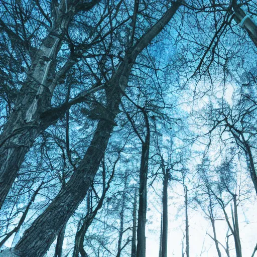 Image similar to cyberpunk forest with blue ice clouds in the sky